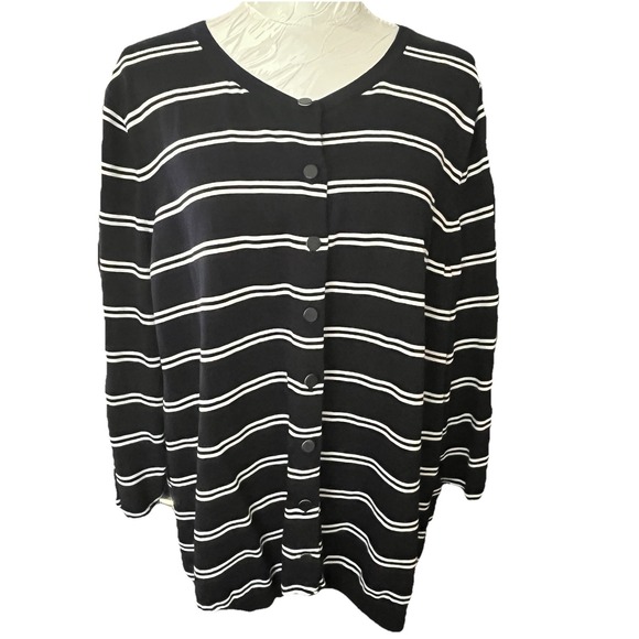 Talbots Sweaters - Talbots Sz 3X Striped Button Up 3/4 Sleeve Round Neck Cardigan Coastal Office